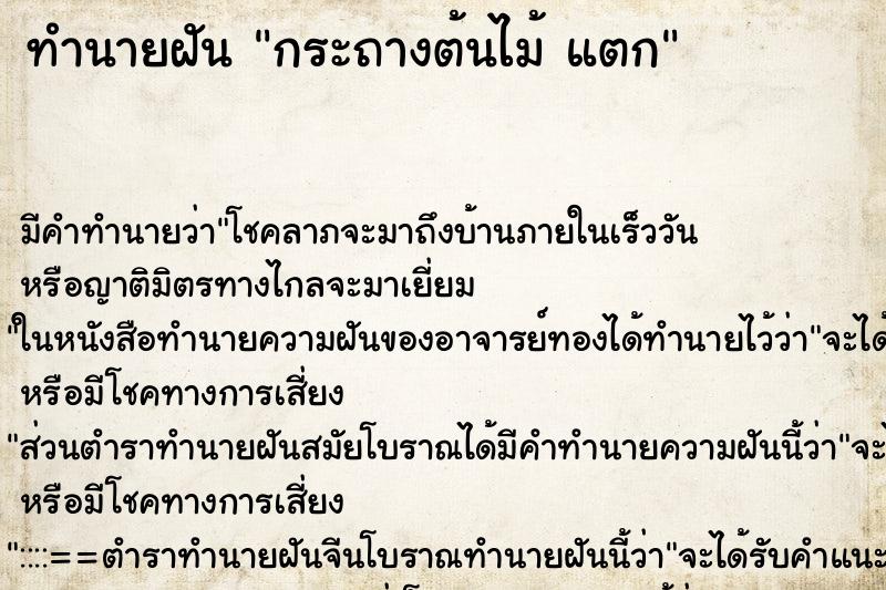 ทำนายฝัน กระถางต้นไม้ แตก ทำนายฝัน กระถางต้นไม้ แตก